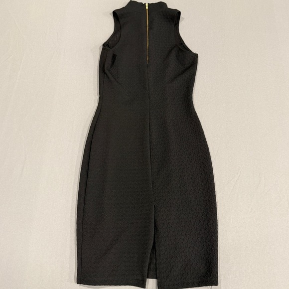 Black Sleeveless Mock Neck Cutout Keyhole Zipper Dress Sheath Midi Size M - Picture 2 of 7